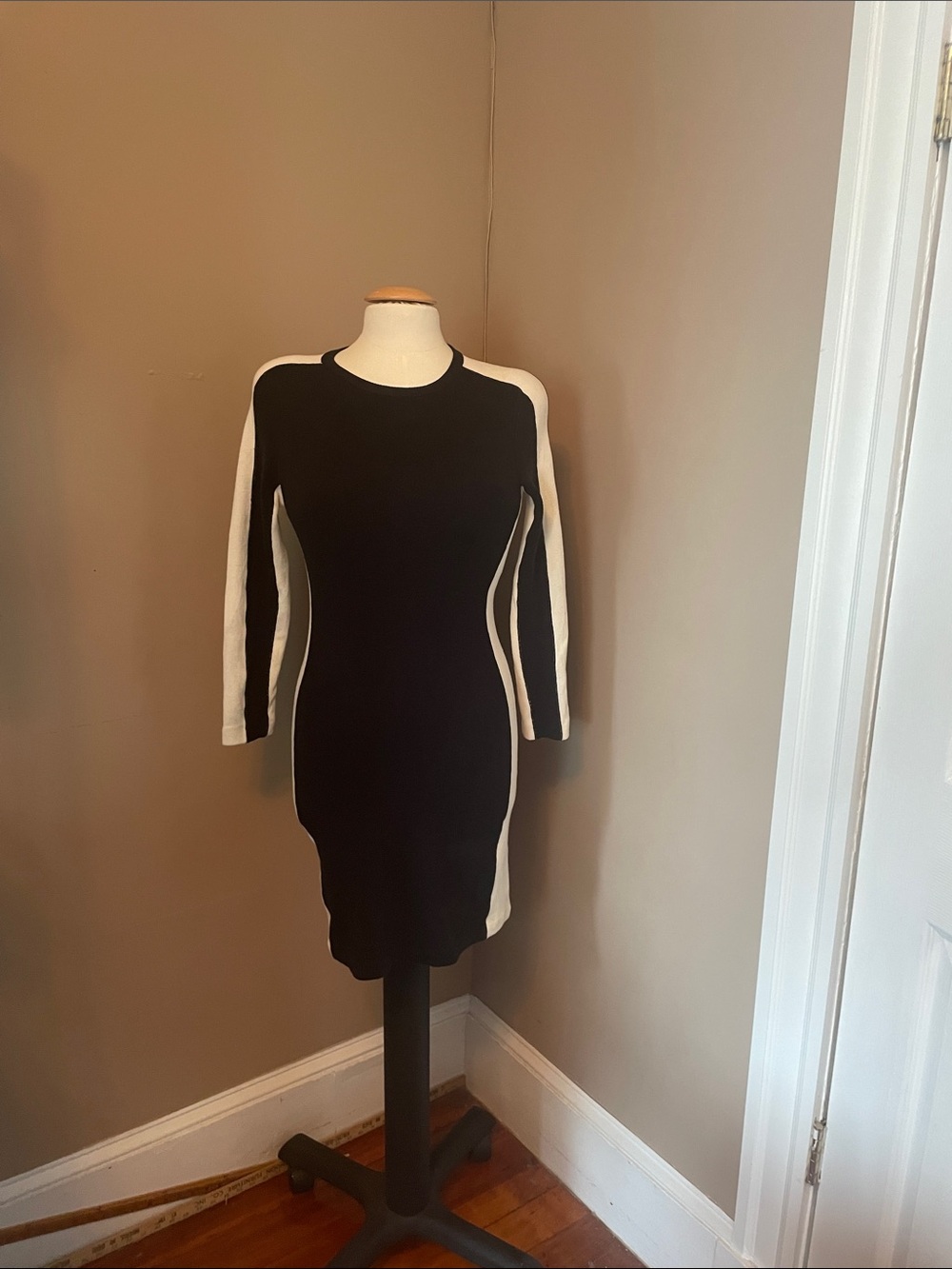 Opening ceremonies knit body con black and white dress Y2K